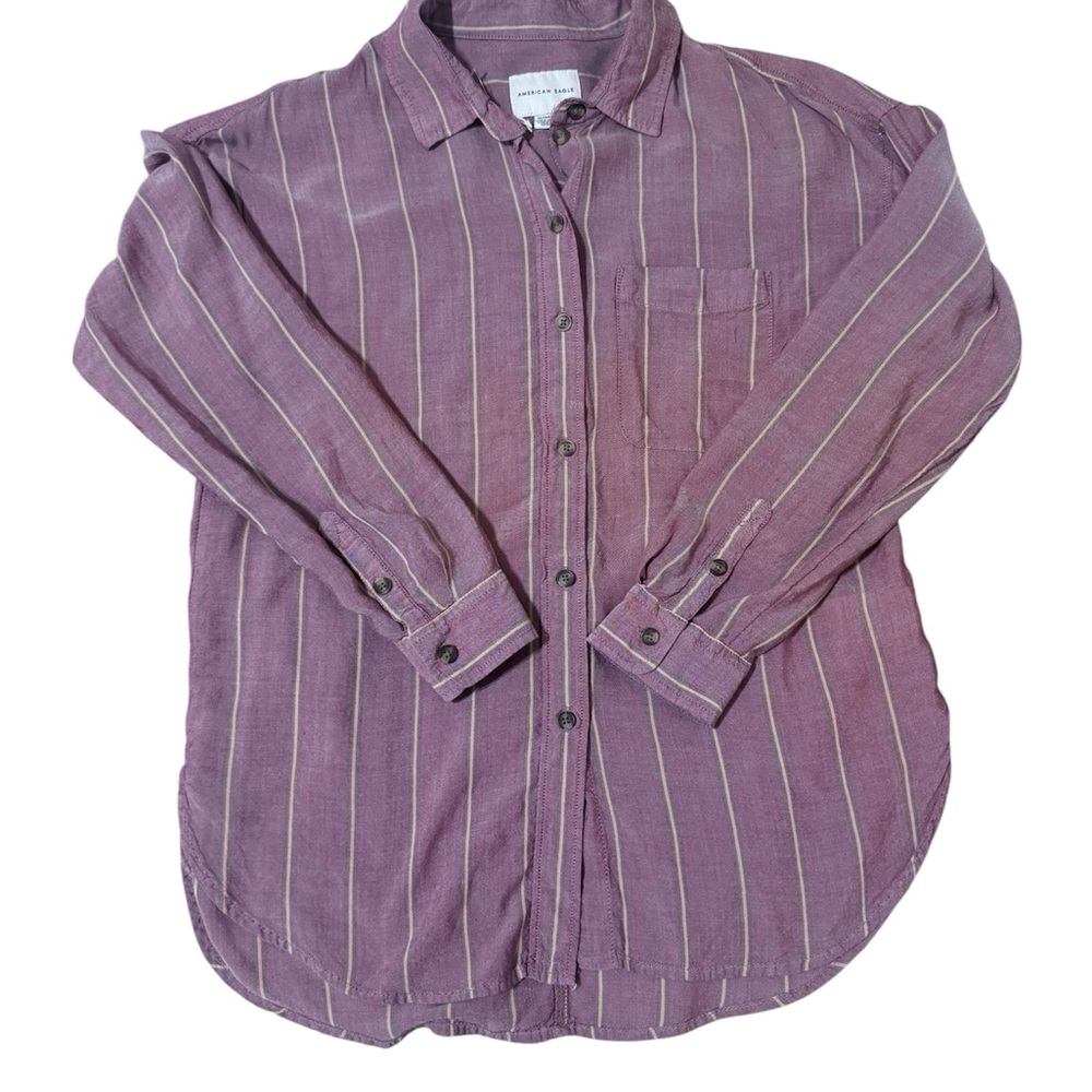 American Eagle Outfitters Burgundy Striped Button-Down Shirt - Picture 2 of 7